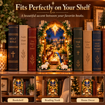 📖✨✝️ Lighted Bethlehem Nativity Book Nook – Christmas Building Block Display of Faith 🎄