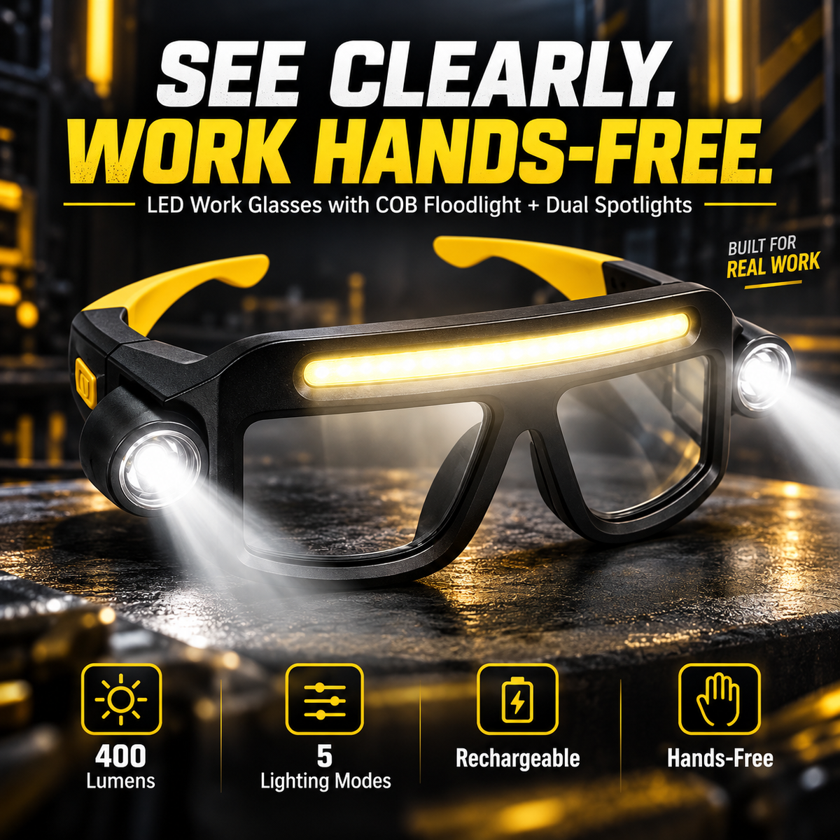 🔥Hands-Free LED Work Glasses with Wide Front Beam, Side Lights & Over-Glasses Fit