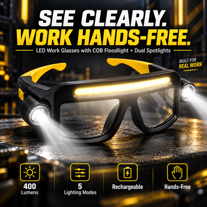🔥Hands-Free LED Work Glasses with Wide Front Beam, Side Lights & Over-Glasses Fit