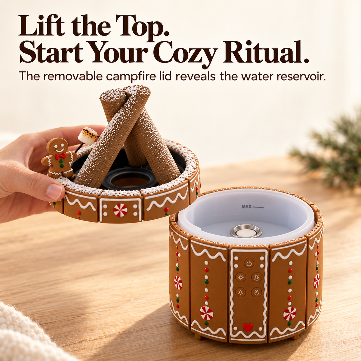 🎄 Gingerbread Campfire Aroma Diffuser – Cozy Flame Effect & Christmas Charm