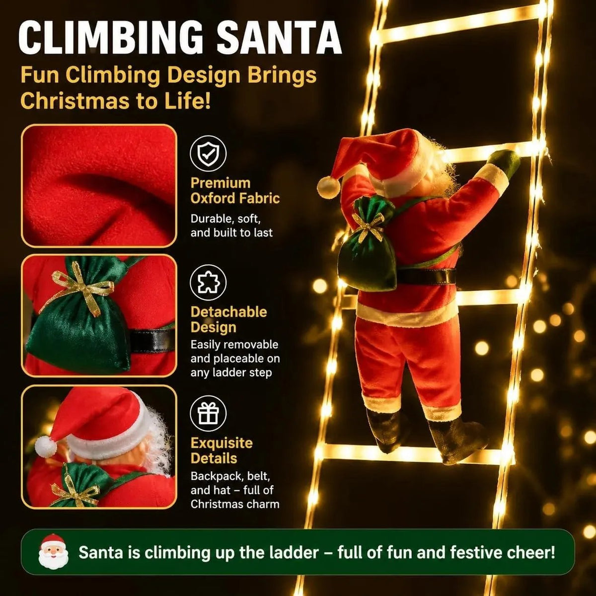 🎅✨ Climbing Santa LED Ladder Lights – USB Christmas Window & Wall Decoration with Remote🎄