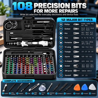 132-in-1 Precision Screwdriver Set – 108 CR-V Bits, Magnetic Handle & Flexible Shaft Repair Tool Kit