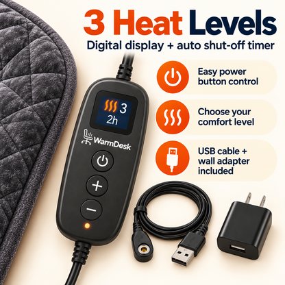 Heated Office Chair Pad – 3 Heat Levels, Digital Display & Auto Shut-Off