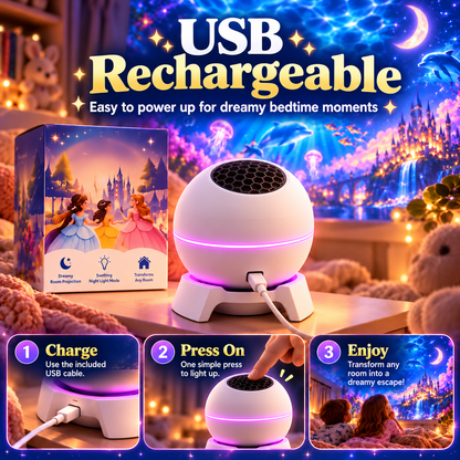 Magical Story Projector Night Light – 360° Rotating Fantasy Room Projector, USB Rechargeable