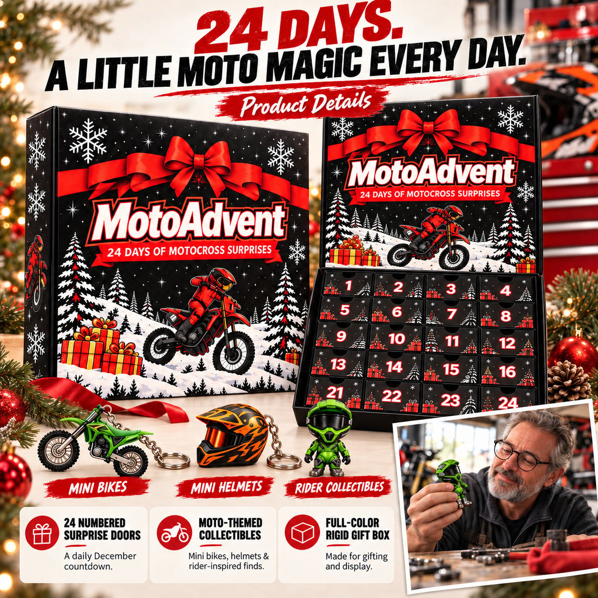 🔥Last Day 50% OFF-Motocross Lover Advent Calendar | 24 Days of Rider Themed Gifts, No Candy Fillers