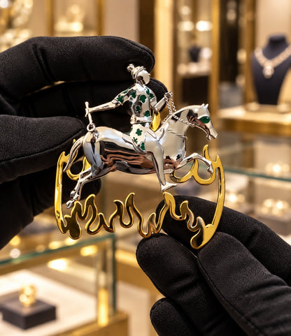 ✨ Handmade 925 Sterling Silver Equestrian Brooch – 2-in-1 Suit Pocket Accessory 🐎🕴️