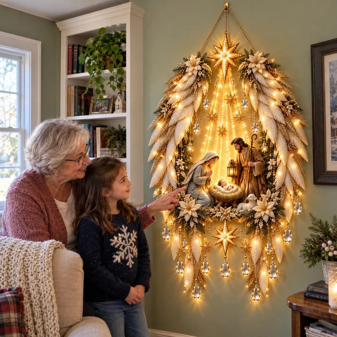 ✨Hot sales✝️ 3D Heavenly Angel Wings Nativity Light✨ – Lighted Christmas Wall Decor ✈️