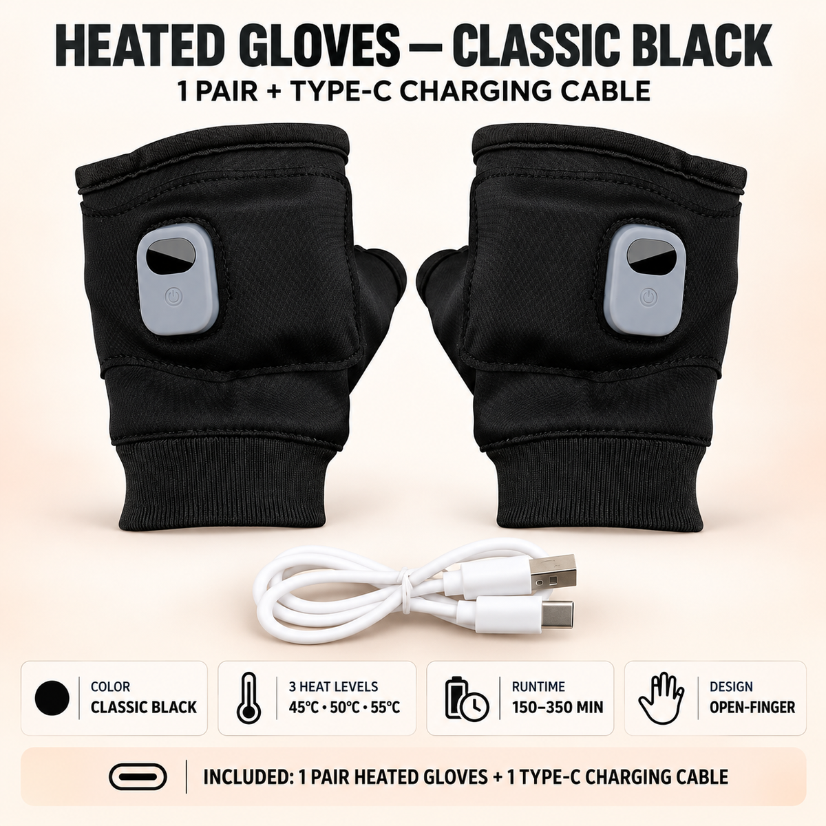 🔥Last Day 50% OFF-USB Heated Fingerless Gloves with Digital Temperature Display – Winter Hand Warmers