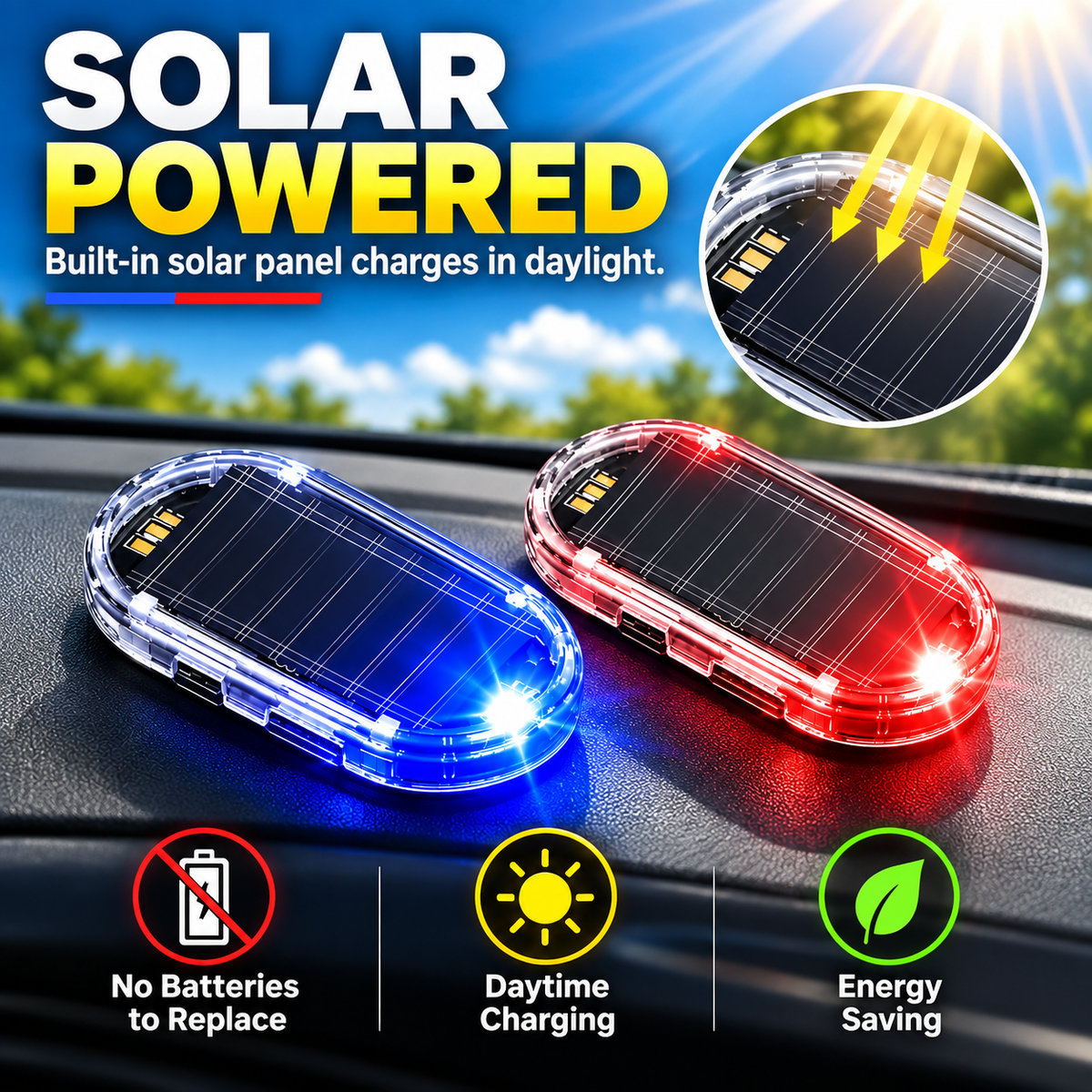 Hot sales🔥2-Pack Solar-Powered Simulated Car Alarm Lights