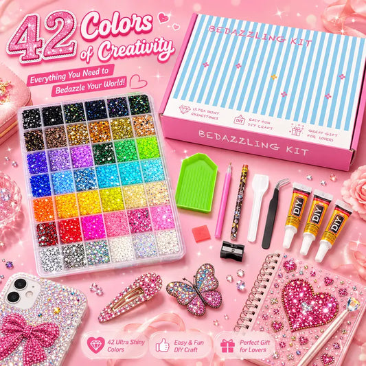 42,000-Piece Rhinestone Bedazzling Kit – 42 Colors 3mm Gems for DIY Crafts, Nail Art & Custom Decorating