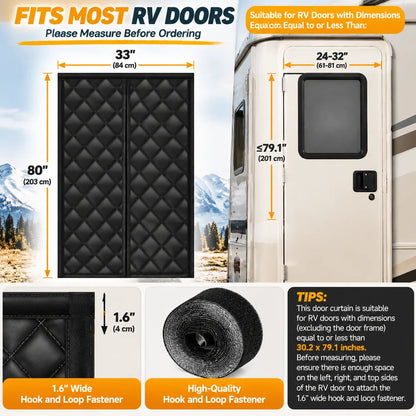 RV Insulated Door Cover, Magnetic Thermal Curtain, 33 x 80 in