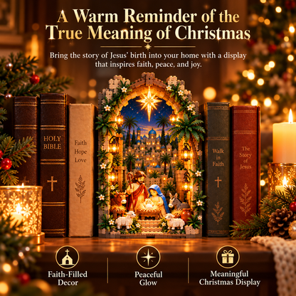 📖✨✝️ Lighted Bethlehem Nativity Book Nook – Christmas Building Block Display of Faith 🎄