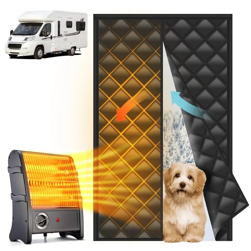 RV Insulated Door Cover, Magnetic Thermal Curtain, 33 x 80 in
