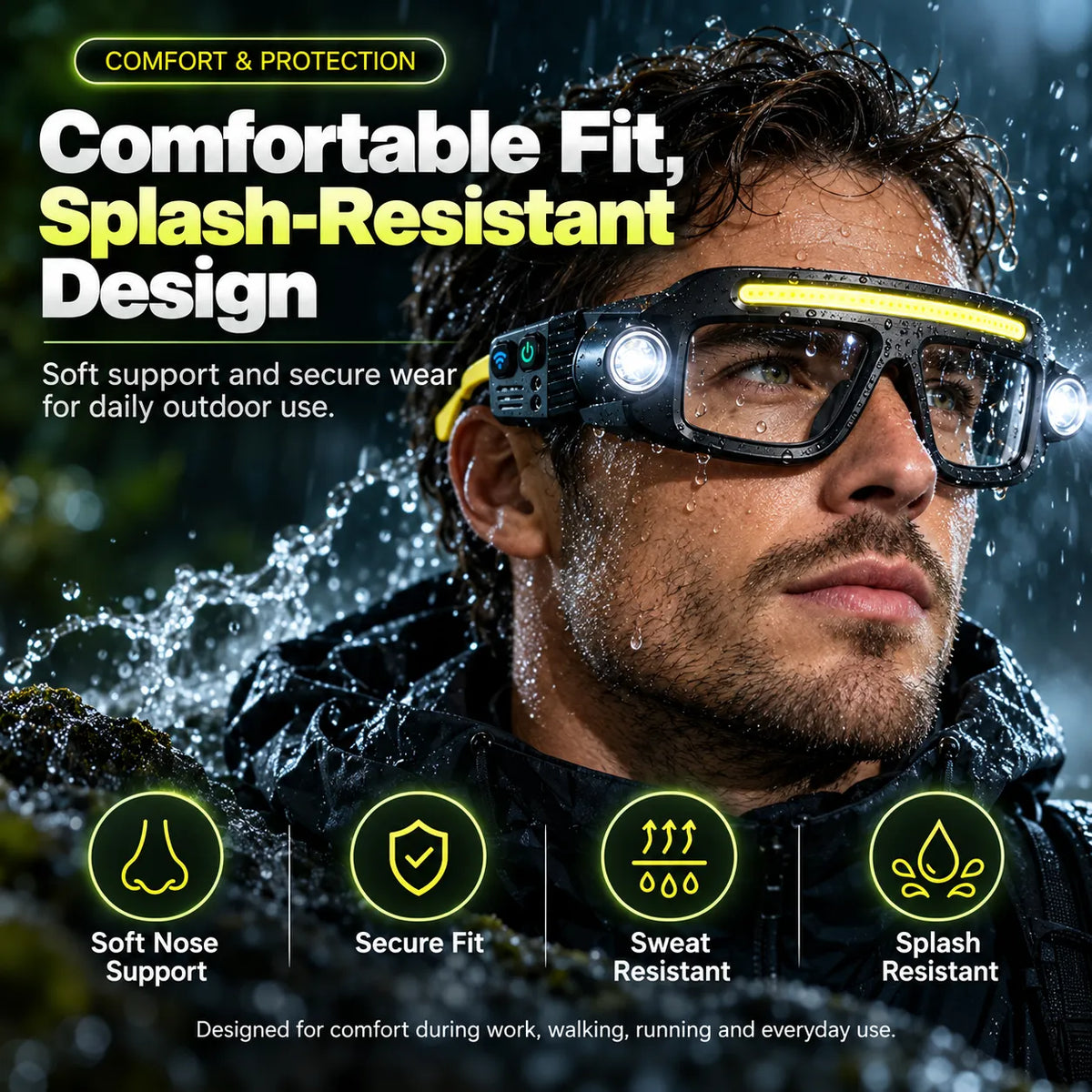 👓🔦 Rechargeable LED Light Glasses with 5 Modes & Wave Sensor