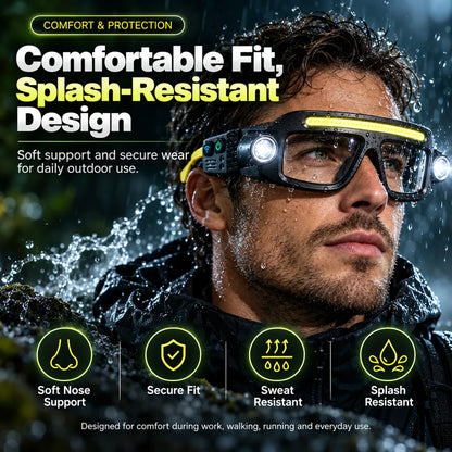 👓🔦 Rechargeable LED Light Glasses with 5 Modes & Wave Sensor