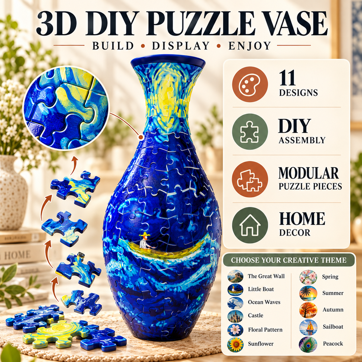🔥Last Day 50% OFF-✨3D DIY Puzzle Vase – 11 Creative Designs, Decorative Flower Vase & Craft Gift