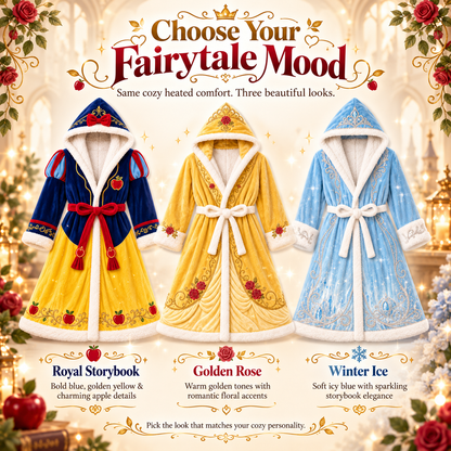 👑 Heated Princess Wearable Blanket Robe – Ultra-Soft Sherpa Hooded Cozy Wrap with Adjustable Heat & Fairytale Embroidery