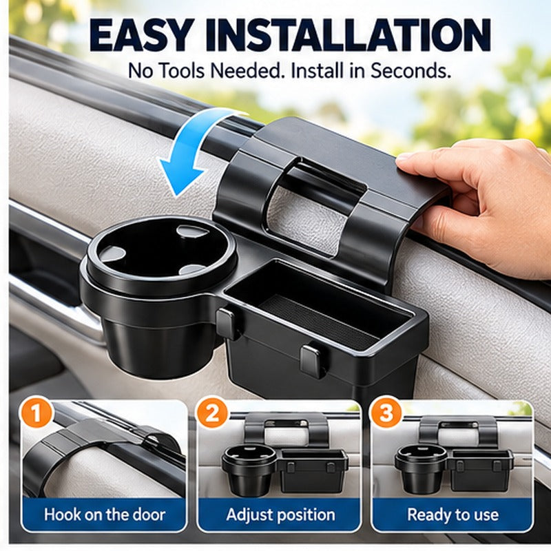 Car Door Cup Holder & Storage Organizer – No-Drill Window-Mount Pocket