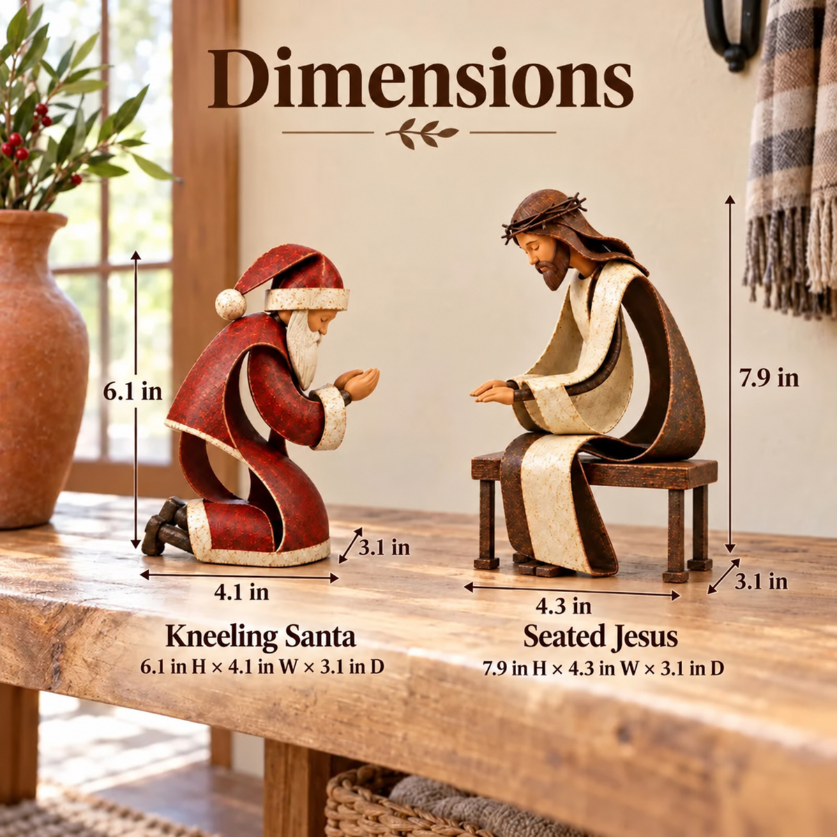 Santa Claus Kneeling Before Jesus Christ Christmas Religious Figurine