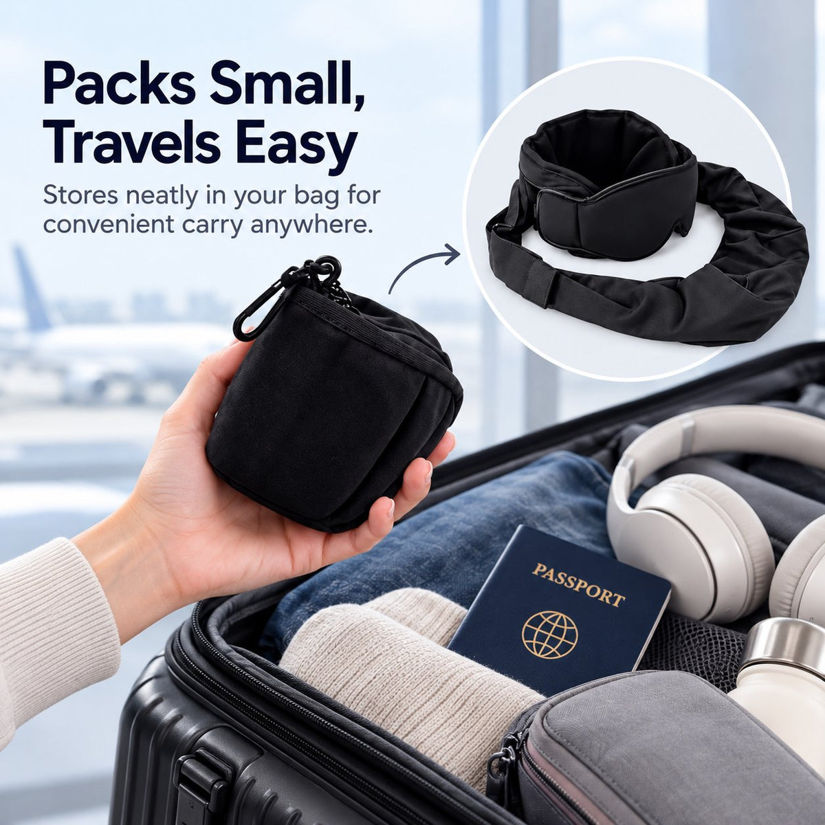 💤 No-Bob Flight Sleep Mask: Head Support & Arm Rest Sling