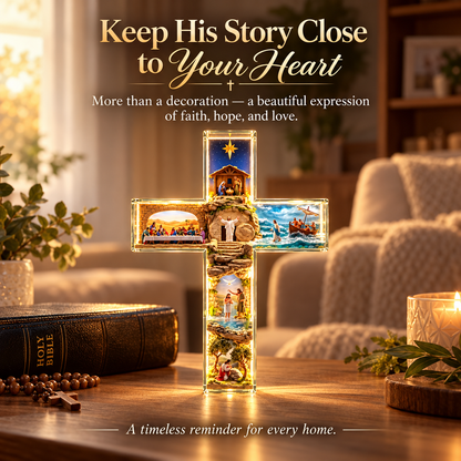 ✝️✨Jesus Story Illuminated Cross – 6 Biblical Scenes Lighted Christian Home Decor & Faith Gift ❤️