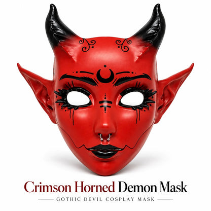 😈🖤 Crimson Horned Demon Mask – Gothic Devil Cosplay Mask for Halloween, Masquerade & Dark Fantasy Looks