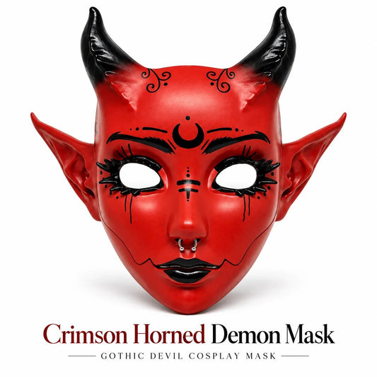 😈🖤 Máscara de demonio carmesí con cuernos – Máscara gótica de diablo para cosplay de Halloween, mascaradas y estilos de fantasía oscura