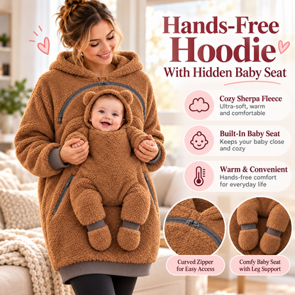Baby Fleece Hoodie with Built-In Baby Seat – Cozy Babywearing Pullover for Moms & Dads