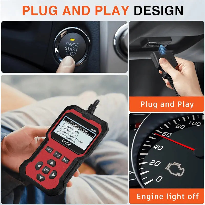 OBDII Car Diagnostic Scanner – Engine Code Reader with Live Data, I/M Readiness & Voltage Test