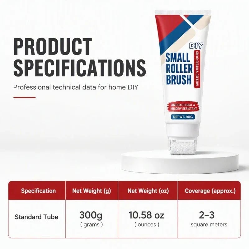 Waterproof wall repair paste product specifications image showing the 300-gram tube and approximate coverage
