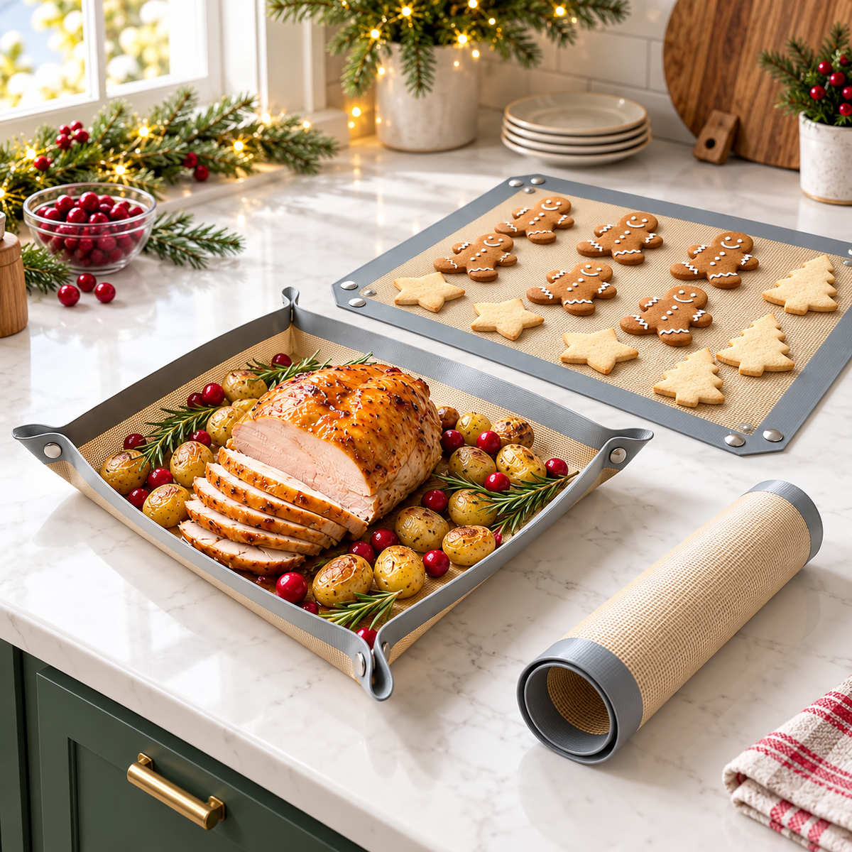 Snap-Lock Silicone Baking Mat – 2-in-1 Nonstick Oven Liner & Raised-Edge Roasting Mat