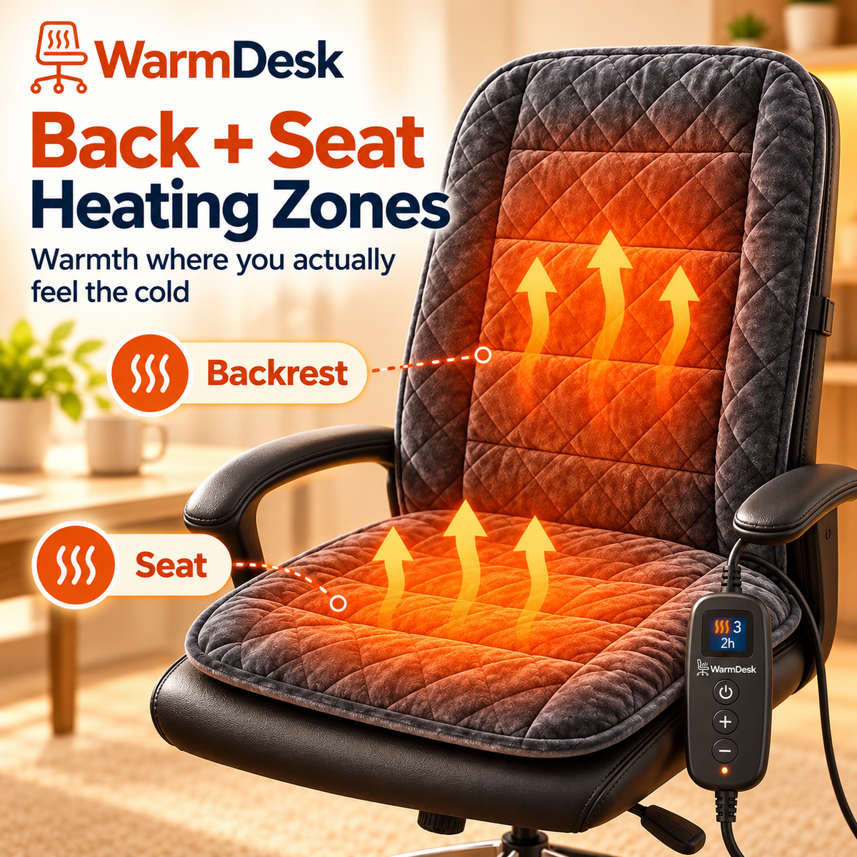 Heated Office Chair Pad – 3 Heat Levels, Digital Display & Auto Shut-Off