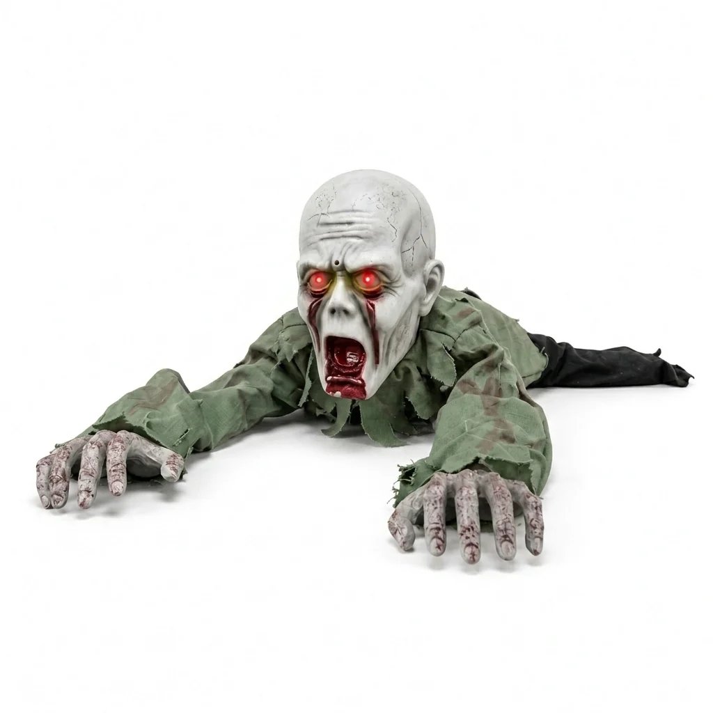 Halloween Scary Yard Decorations, Electric Crawling Ghost Long Hair Horror Voice Skeleton, Creeping Prop for Theme Park, Bar Haunted House Props Horror Layout Party Decor