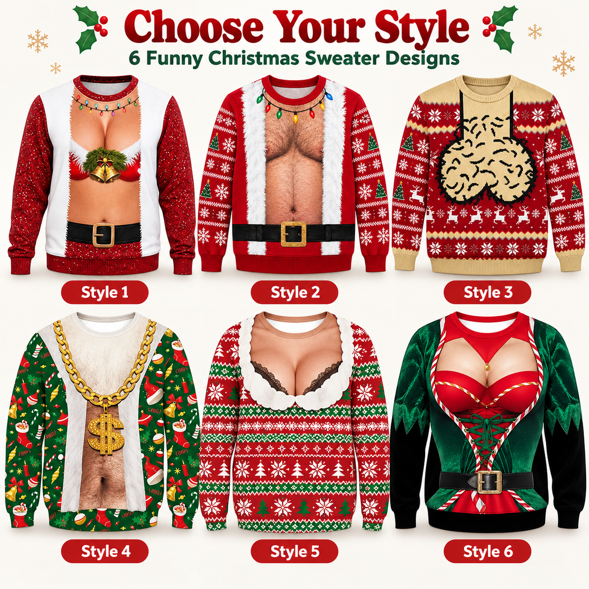 Funny 3D Christmas Illusion Sweater – Ugly Holiday Party Pullover, Festive Novelty Gift for Men & Women