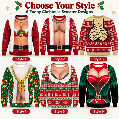 Funny 3D Christmas Illusion Sweater – Ugly Holiday Party Pullover, Festive Novelty Gift for Men & Women
