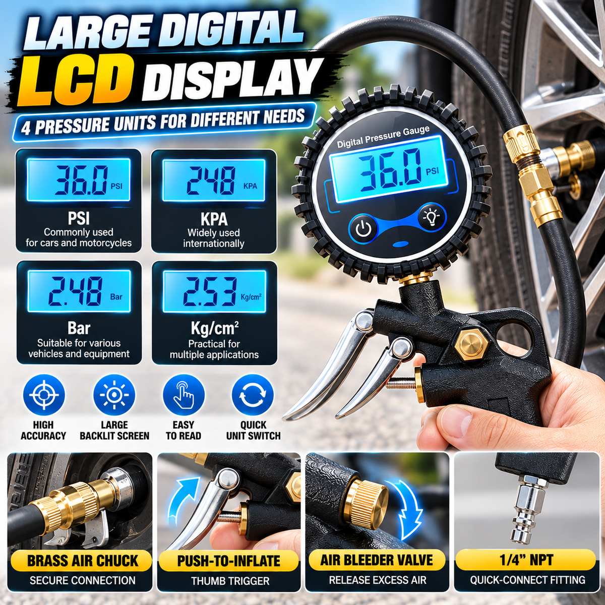 ⚡ Digital Tire Inflator Gauge — One Tool for Faster Tire Pressure Maintenance