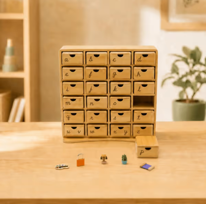 Montessori Phonics Cabinet With 120 Miniature Objects