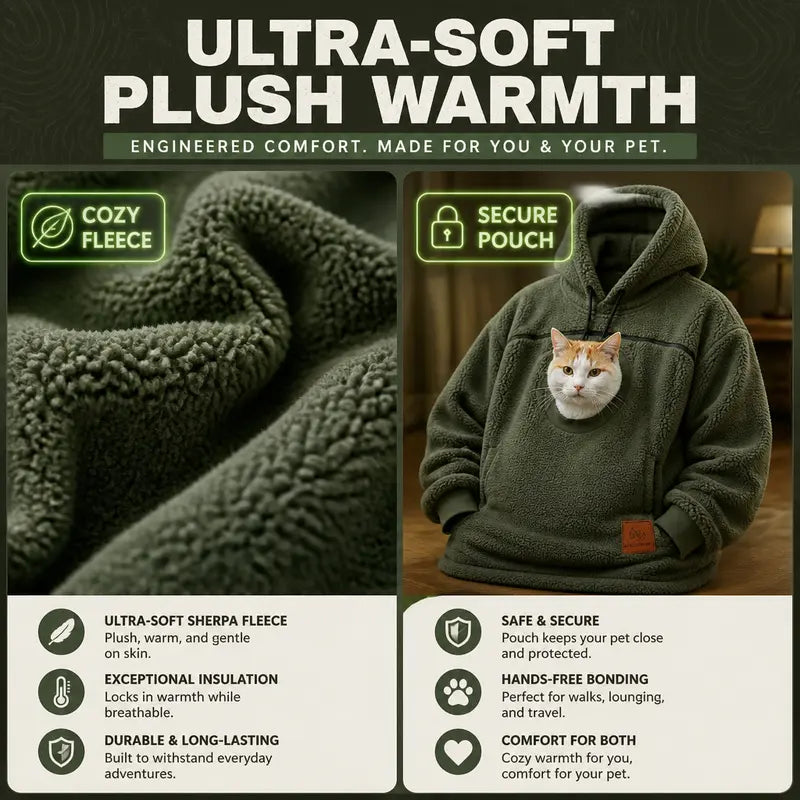Sherpa Pet Carrier Hoodie with Cozy Kangaroo Pouch for Small Cats & Dogs