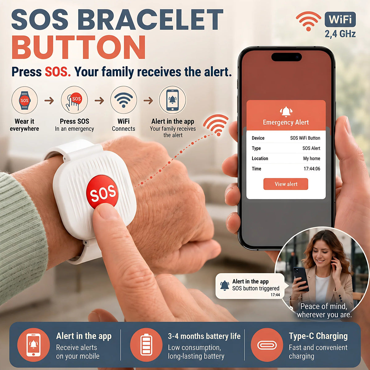 🏠🛡Emergency SOS Button Bracelet for Seniors