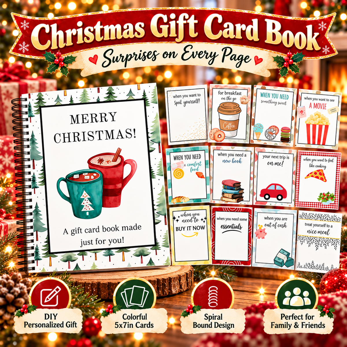 Christmas Gift Card Book – Spiral-Bound Personalized “Open When” Holiday Booklet for Gift Cards, Cash & Notes