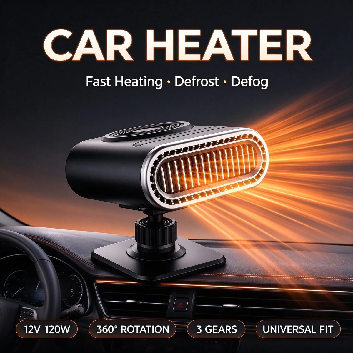 2-in-1 12V Portable Mini Car Heater for Defrosting and Defogging