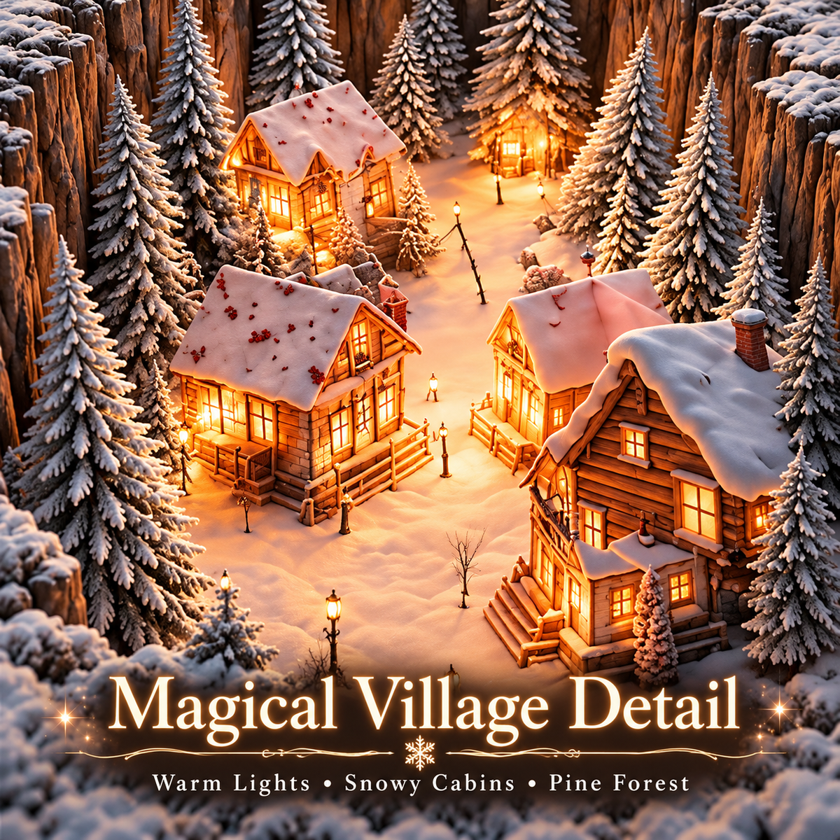 3D Winter Village Christmas Rug – Snowy Canyon Village Illusion Area Rug for Cozy Holiday Home Decor