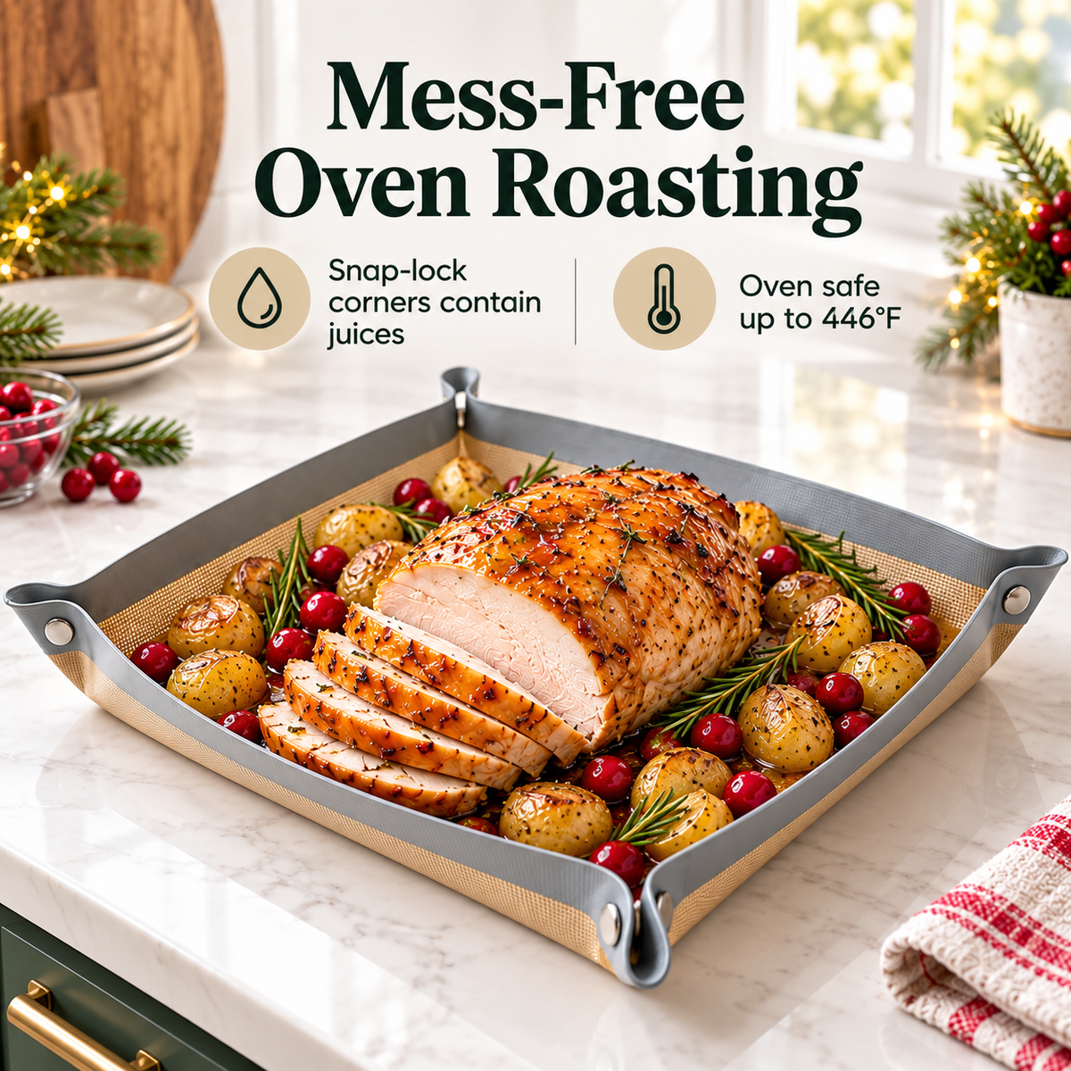 Snap-Lock Silicone Baking Mat – 2-in-1 Nonstick Oven Liner & Raised-Edge Roasting Mat