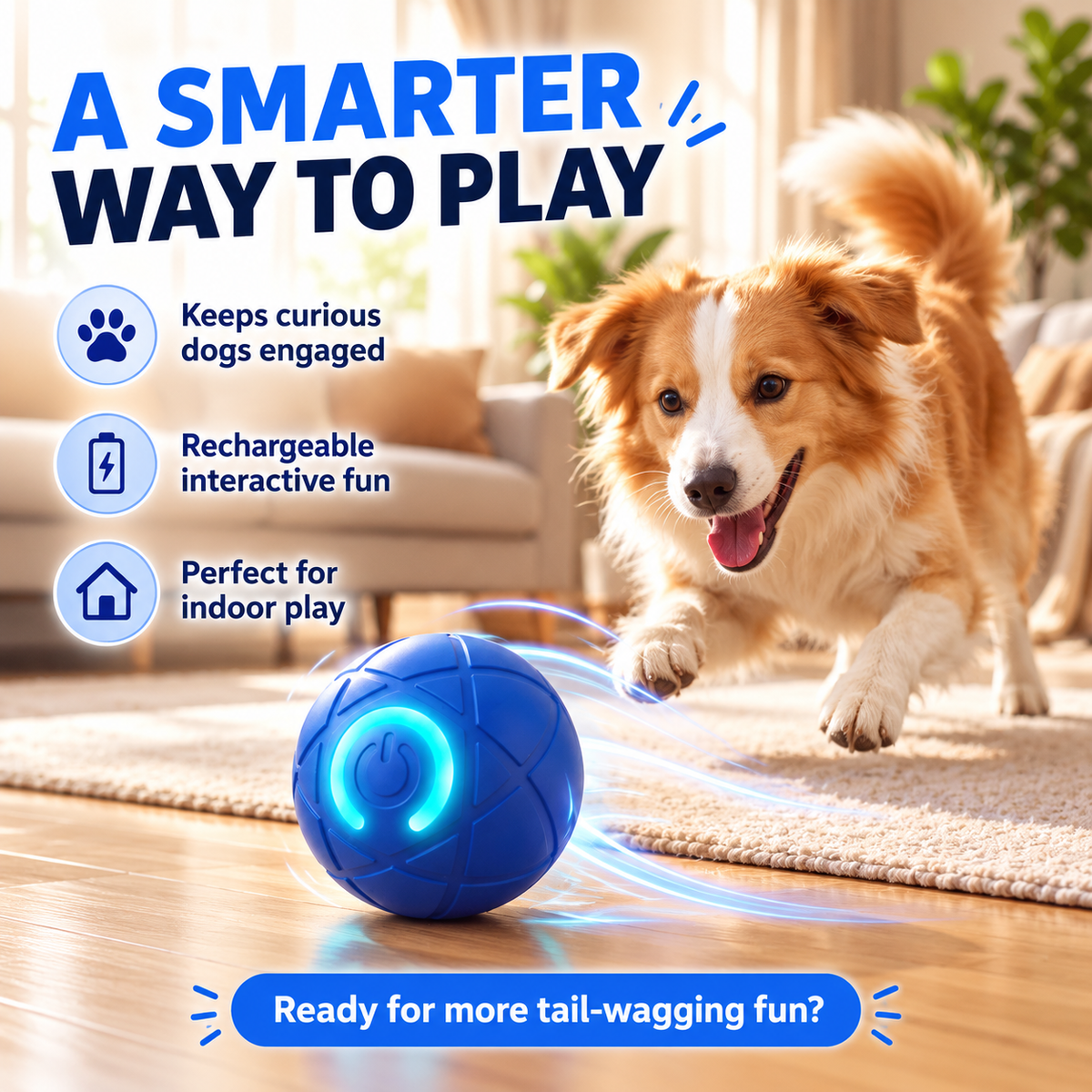 Self-Moving Interactive Dog Ball – USB Rechargeable Pet Toy
