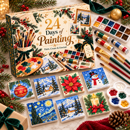 24 Days of Painting Advent Calendar – Mini Canvas Art Kit with Paints & Brushes