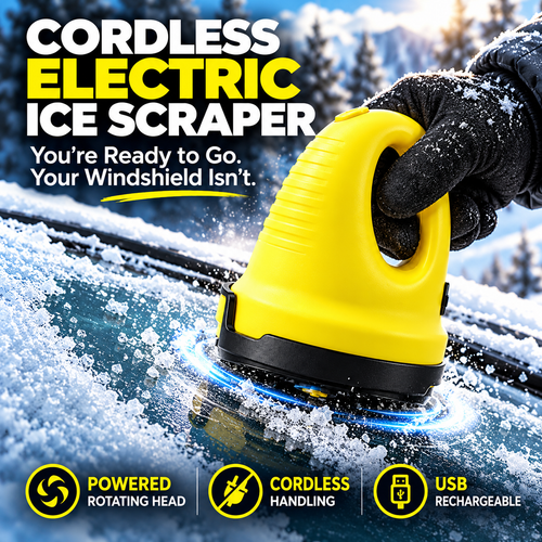 Cordless Electric Ice Scraper for Car Windshields – 1600 RPM Rotating Ice Remover, USB Rechargeable