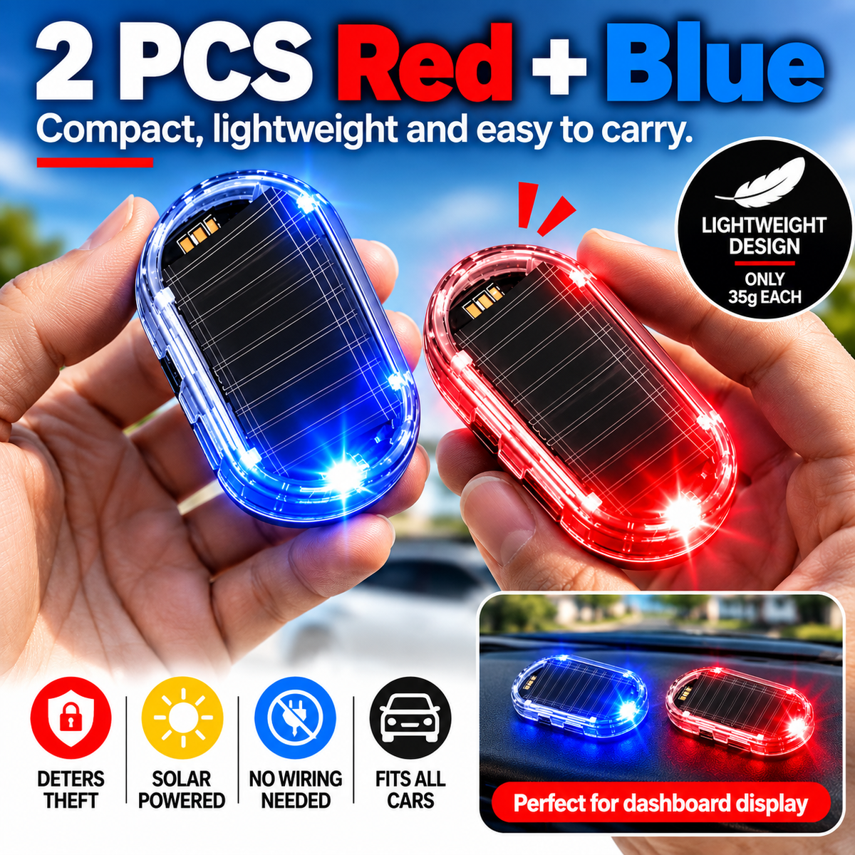Hot sales🔥2-Pack Solar-Powered Simulated Car Alarm Lights