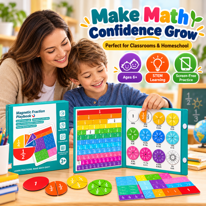 Magnetic Fraction Learning Book for Kids – Hands-On Math Manipulatives with Fraction Bars & Circles, Ages 6+