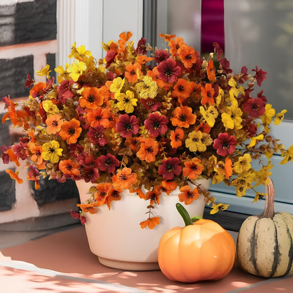 4Pcs/set Colorful Fall Fake Flowers - UV Resistant Artificial Outdoor Plants for Halloween Porch Decor