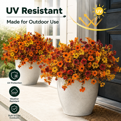 4Pcs/set Colorful Fall Fake Flowers - UV Resistant Artificial Outdoor Plants for Halloween Porch Decor